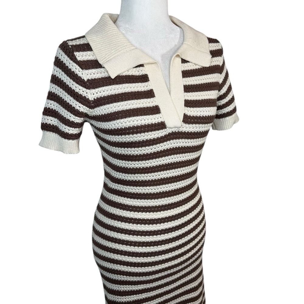 The‎ Workshop Crocheted Midi Dress S Brown Striped Collared Retro Cotton Knit - Picture 4 of 9